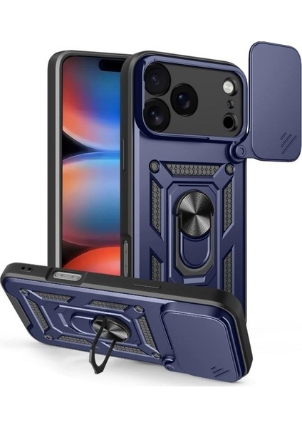 Iphone 17 Pro Kılıf Pars Yüzüklü Standlı Kamera Korumalı + Ekran Koruyucu
