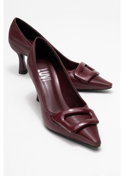 Astra Bordo Çizgili Tokalı Kadın Topuklu Ayakkabı