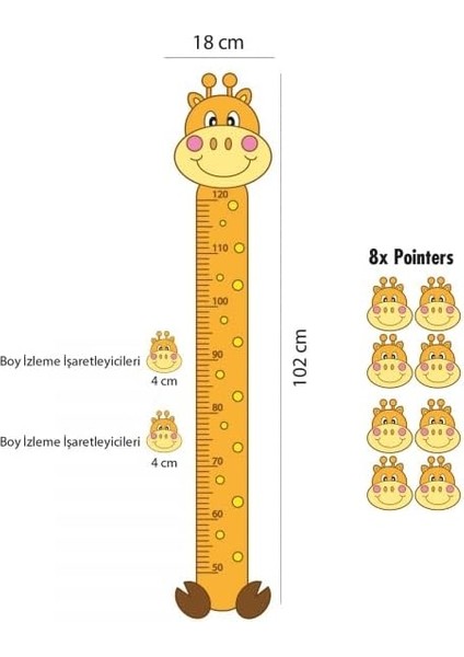 Zürafa Desenli Boy Ölçer Sticker - Bebek ve Çocuk Odası Boy Cetveli fiyatları