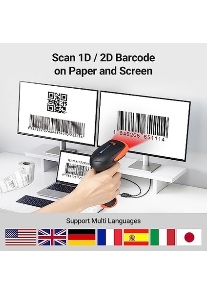 HW0002 Kablosuz Barkod Okuyucu, 1d/2d/qr Kod Tarayıcı, Bluetooth/2.4g/usb 3’ü 1 Arada, Titreşim Uyarılı & Şarj Göstergeli, Stand Dahil modelleri