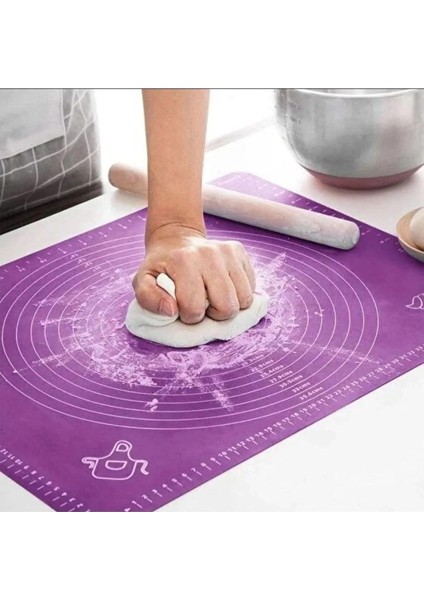 Silikon Ölçekli Hamur Açma Matı: Baklava, Börek, Ekmek, Mantı ve Erişte Için Yoğurma Matı (40 x 50)