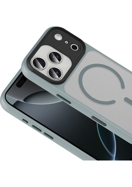 iPhone 17 Pro Kılıf Mat Arka Yüzey Wireless Şarj Özellikli Renkli Kaliteli Flet M-Safe Kapak - Siyah