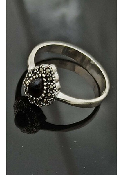 925 Ayar Gümüş Oltu Taşı Yüzük SY00019