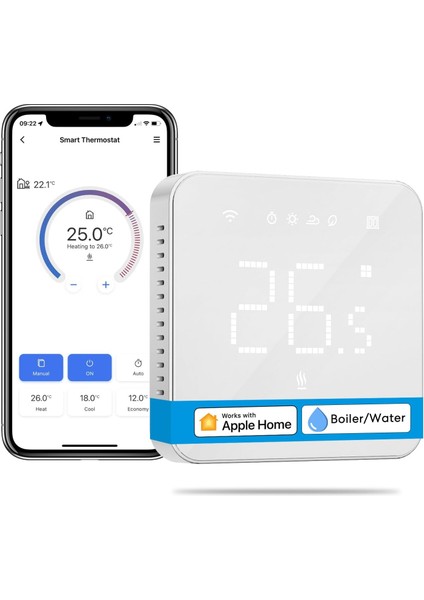 Akıllı Termostat, Kombi Sistemi Kontrolü, Isıtma & Soğutma, Wi-Fi Oda Termostatı, Uzaktan Kontrol, Hassas Isı Ayarı, LED Dokunmatik Ekran, Elektrikli Termostat, Dokunmatik Ekran, Beyaz