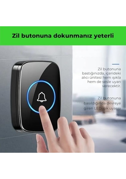 Kablosuz Uzaktan Kumandalı Kapı Zili Mavi LED Işıklı 60 Melodi 300 M Menzil Ev Ofis Depo, Logosuz Tasarım, Hasta Yaşlı ve Bakıma Muhtaçlar Için Acil Çağrı Butonu, Tak Çalıştır, Siyah modelleri