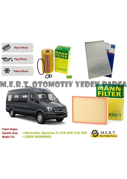 Mercedes Sprinter 316 416 516 Cdı Filtre Bakım Seti 2009-2017 (492122179)