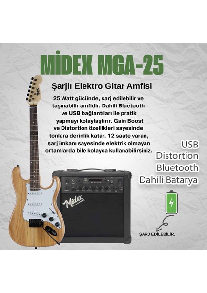 RPH-320WD-25AMP Ahşap Renk Strat Kasa Sss 25W Amfili Elektro Gitar Seti fiyatları