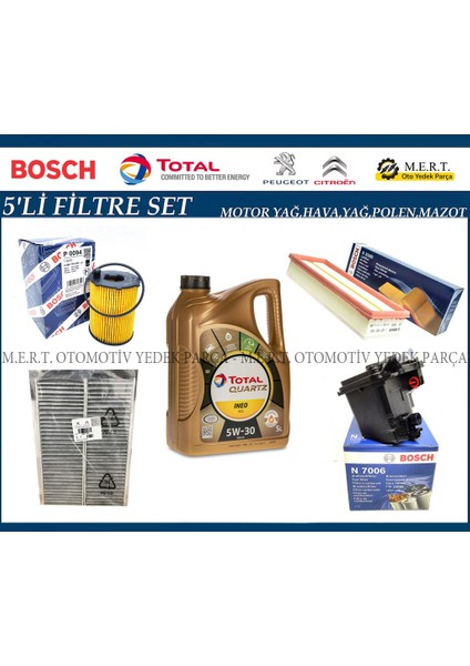 Peugeot Partner 1.6 Hdi Euro 4 Filtre Bakım Seti + Motor Yağı