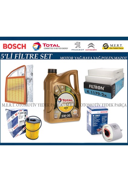 Peugeot 207 1.4 Hdi Dizel Yağ Bakım Filtre Seti (2011-2012) Euro5