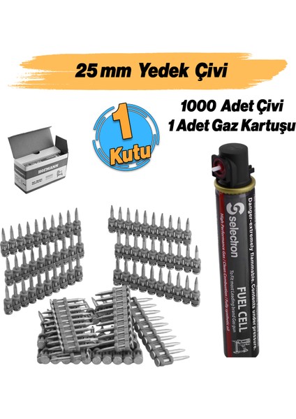 Gazlı Tabanca Çivisi 25 mm HGN-C25 / MGP26025 40 Gram Gaz ve 1000 Adet Yedek Çivi 2.7 Kalınlık modelleri