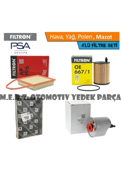 Peugeot 508 1.6 E-Hdi Filtre Bakım Seti 2011-2015
