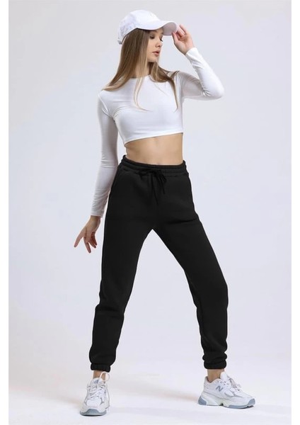 3 Iplik Şardonlu Paça Lastikli Eşofman Siyah IS001