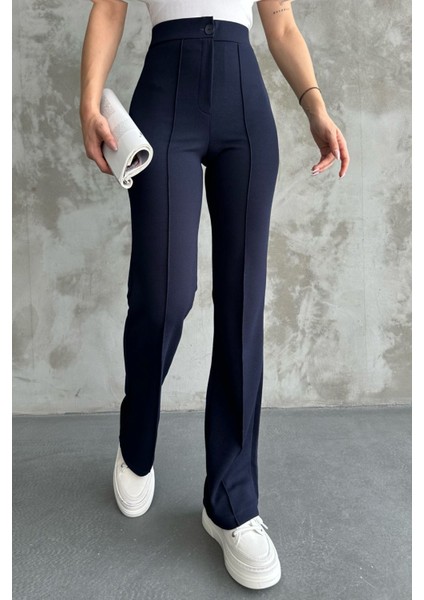 Kadın Lacivert Yüksek Bel Toparlayıcı Ispanyol Paça Palazzo Pantolon Lacivert / S