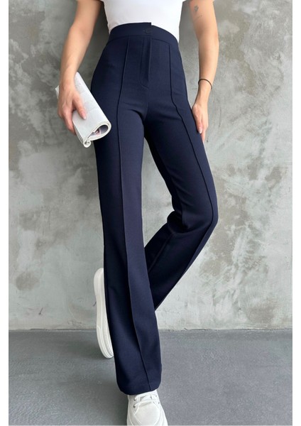 Kadın Lacivert Yüksek Bel Toparlayıcı Ispanyol Paça Palazzo Pantolon Lacivert / S fiyatları