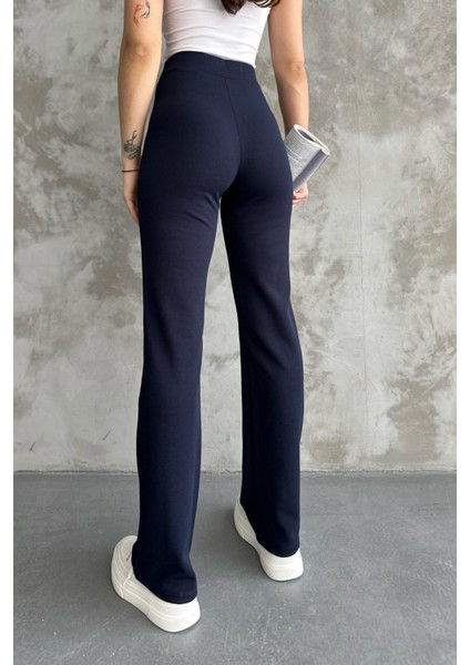 Kadın Lacivert Yüksek Bel Toparlayıcı Ispanyol Paça Palazzo Pantolon Lacivert / S