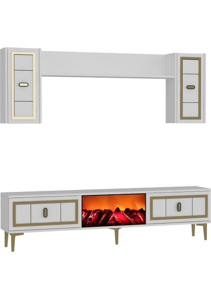 Oriondh Şömineli (A) Tv Ünitesi Takımı Beyaz-Altın modelleri