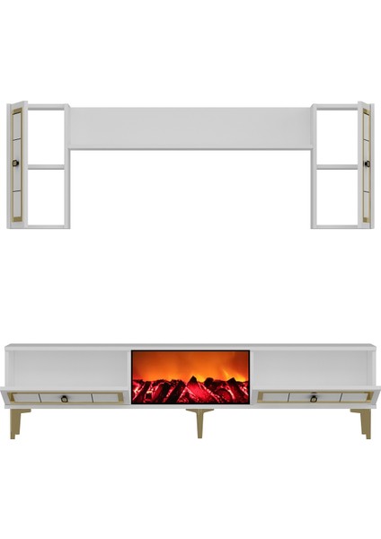 Oriondh Şömineli (A) Tv Ünitesi Takımı Beyaz-Altın fırsatları