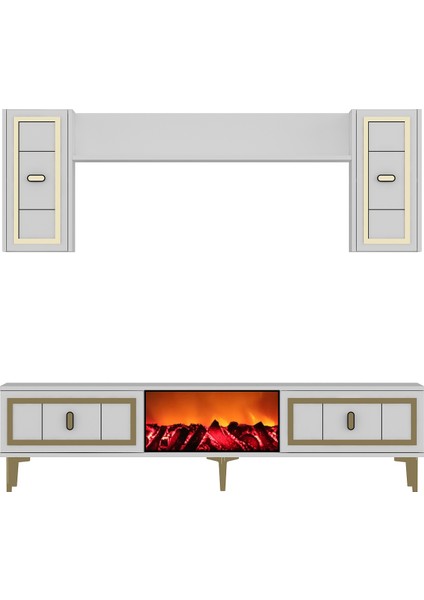 Oriondh Şömineli (A) Tv Ünitesi Takımı Beyaz-Altın indirimleri