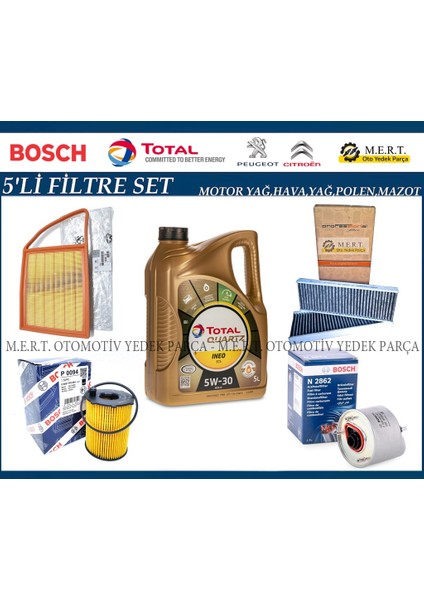 Citroen C-Elysee 1.6 Hdi Euro 5 Filtre Bakım Seti + Motor Yağı