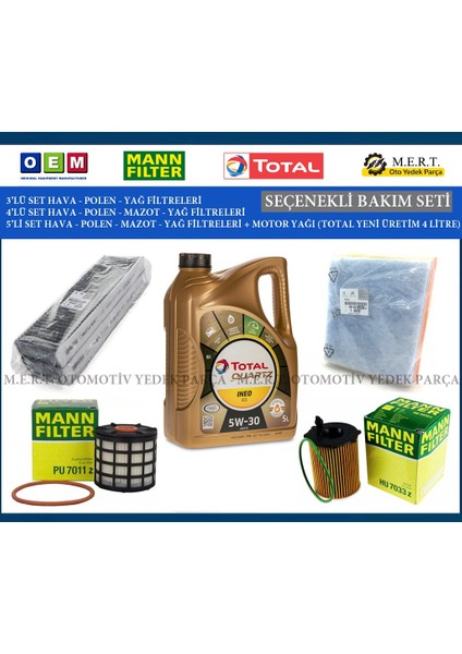 Peugeot Expert 1.6 Blue Hdi Euro 6 Filtre Bakım Seti + Motor Yağı