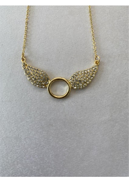 Melek Kanadı Taşlı Kolye Altın Renk