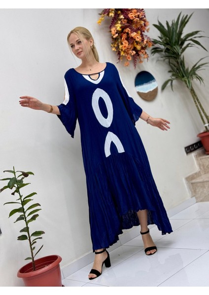 VL2107 Omuz Pencereli Vual Elbise Lacivert