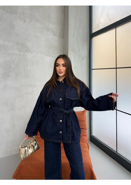 Belden Bağlamalı Alt Üst Denim Takım