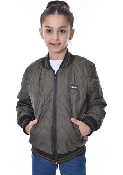 Kız Çocuk Haki Kolej Yaka Içi Astarlı Su ve Rüzgar Geçirmez Fermuarlı Cep Mont Ceket