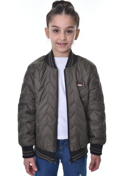 Kız Çocuk Haki Kolej Yaka Içi Astarlı Su ve Rüzgar Geçirmez Fermuarlı Cep Mont Ceket