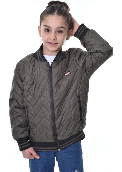 Kız Çocuk Haki Kolej Yaka Içi Astarlı Su ve Rüzgar Geçirmez Fermuarlı Cep Mont Ceket