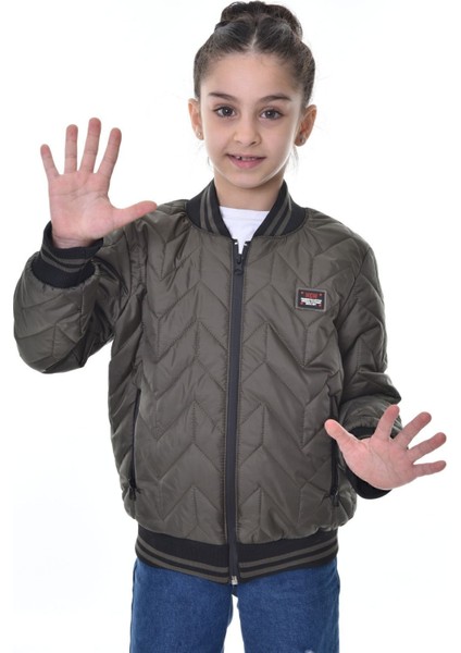 Kız Çocuk Haki Kolej Yaka Içi Astarlı Su ve Rüzgar Geçirmez Fermuarlı Cep Mont Ceket