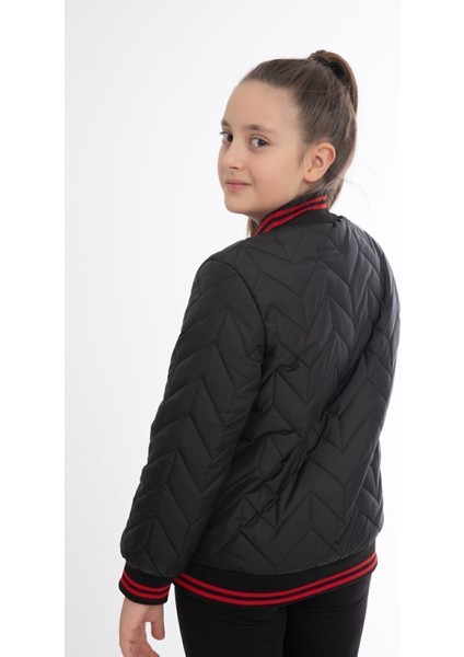 Spor Kız Çocuk Kolej Yaka Astarlı Su Ve Rüzgar Geçirmez Fermuarlı Cep Mont Ceket