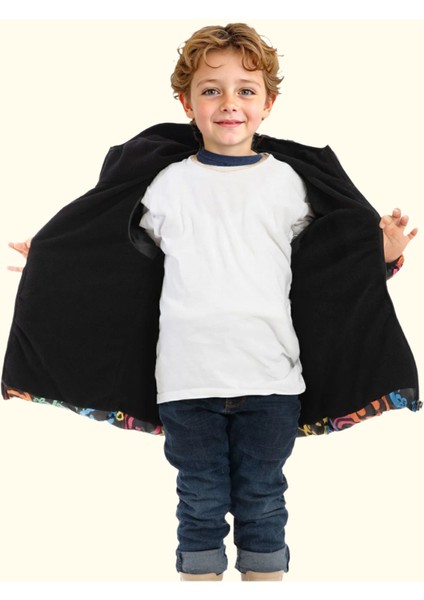 Spor Erkek Çocuk Gülen Emoji Polarlı Kürklü Su Ve Rüzgar Geçirmez Kapüşonlu Cepli Mont