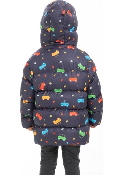 Spor Erkek Çocuk Polarlı Kapüşonlu Araba Yıldız Ay Desenli Mont & Kaban