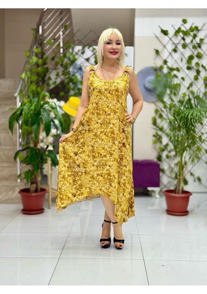 HL14016 Omzu Halkalı Askılı Viskon Hilal Elbise fiyatları