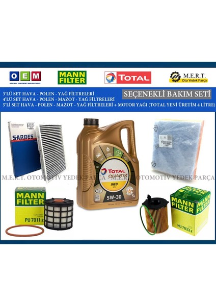 Citroen C4 1.6 Bluehdi Euro 6 Filtre Bakım Seti + Motor Yağı