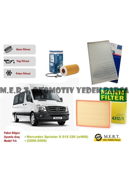 Mercedes Sprinter 515 Cdı W906 Filtre Bakım Seti (2006-2009) (492121179)