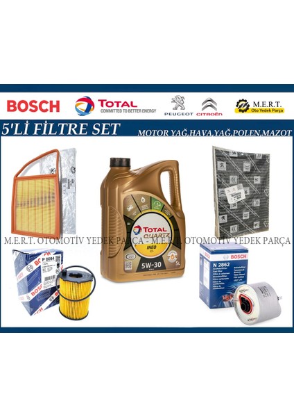 Peugeot 508 1.6 E-Hdi Filtre Bakım Seti + Motor Yağı