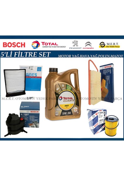 Peugeot 107 1.4 Hdı Filtre Bakım Seti + Motor Yağı (2005-2010)