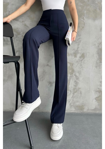 Kadın Lacivert Yüksek Bel Toparlayıcı Ispanyol Paça Palazzo Pantolon Lacivert / Xl fırsatları