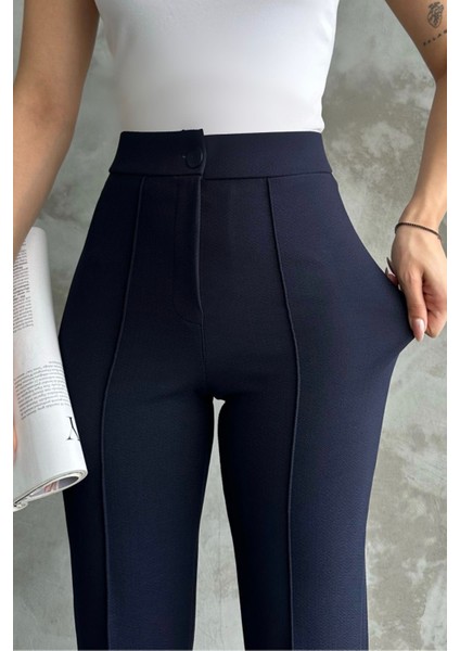 Kadın Lacivert Yüksek Bel Toparlayıcı Ispanyol Paça Palazzo Pantolon Lacivert / Xl indirimleri