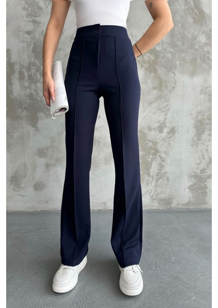 Kadın Lacivert Yüksek Bel Toparlayıcı Ispanyol Paça Palazzo Pantolon Lacivert / Xl