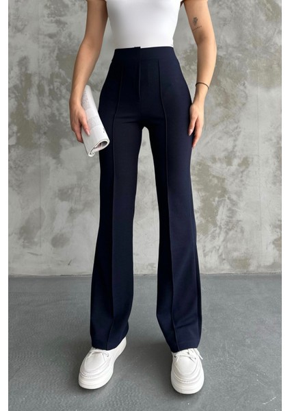 Kadın Lacivert Yüksek Bel Toparlayıcı Ispanyol Paça Palazzo Pantolon Lacivert / Xl