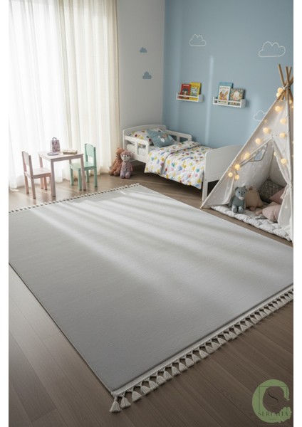 Post/peluş Yıkanabilir Kaymaz Taban Yumşacık Açık Gri Örgü Saçaklı Modern ve Şık Salon Oturma Odası Mutfak Çocuk Odası Koridor Antre Halısı fırsatları