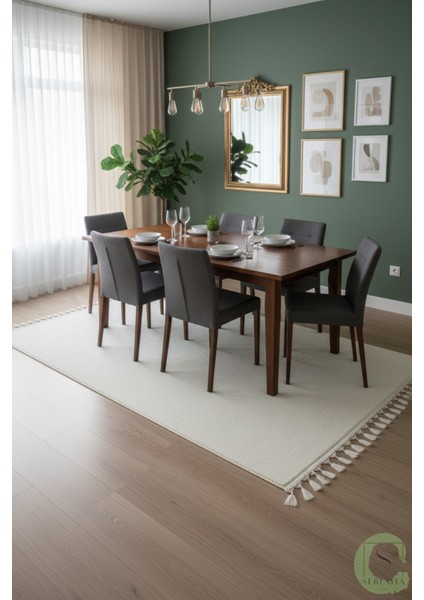 Post/peluş Yıkanabilir Kaymaz Taban Yumşacık Krem/ekru Örgü Saçaklı Modern ve Şık Salon Oturma Odası Mutfak Çocuk Odası Koridor Antre Halısı modelleri