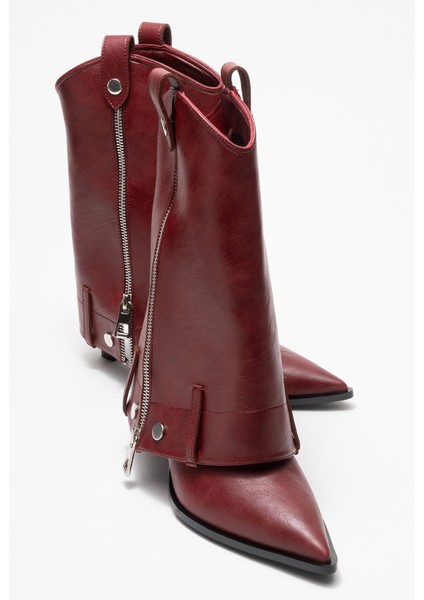 Lola Bordo Fermuarlı Sivri Burunlu Kadın Topuklu Bot