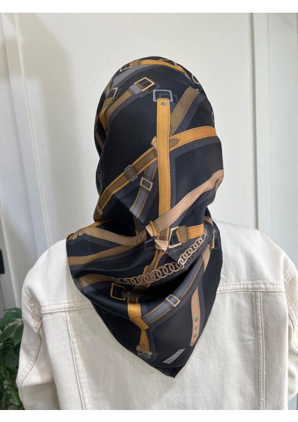 Saf Ipek Eşarp 4200D (T)-85 Siyah Gold
