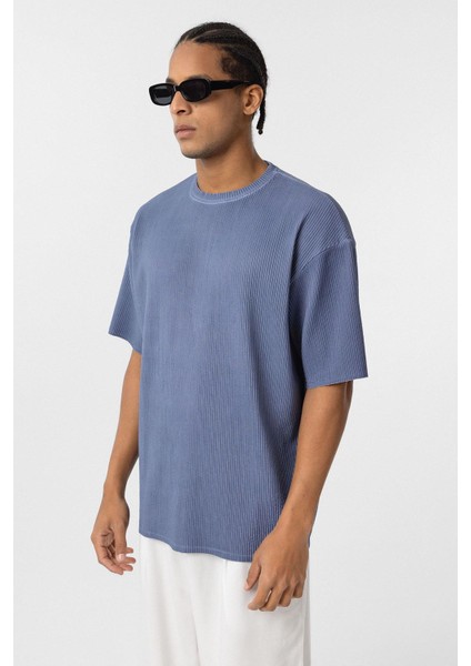 Yıkamalı Ottoman Basic Oversize Tişört Indigo fırsatları