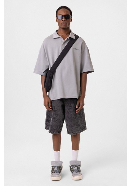 Polo Yaka Oversize Tişört Gri