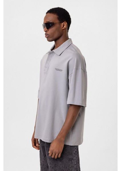 Polo Yaka Oversize Tişört Gri fırsatları